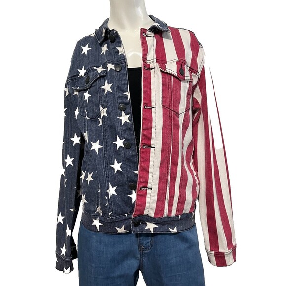Lip Service Cult Womens Flag Patriotic Denim Independence Day Trucker Jacket XS - Picture 4 of 13